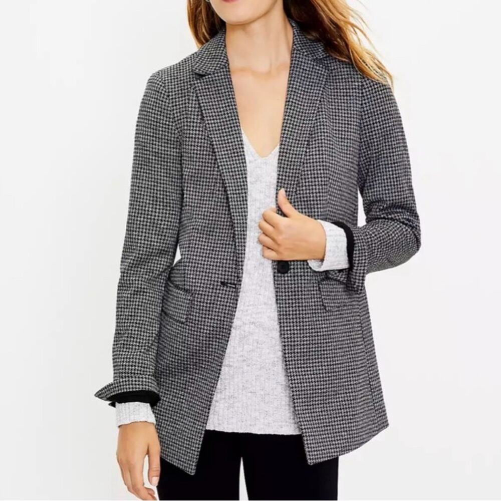Ann Taylor Loft Black Monochrome One-Button Houndstooth Blazer - Size 8, NWOT